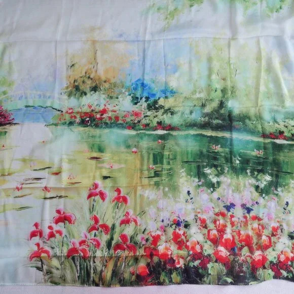 Vimate | New silk scarf green floral watercolor 34” x 34” square scarf - Picture 3 of 8